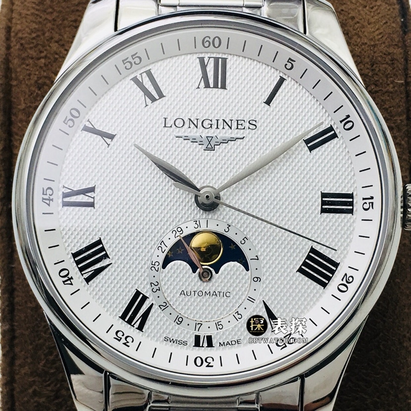 LG factory Longines watchmaking traditional top-tier watch men's white dialmoon phasesteel bracelet model pictures and prices front live photo