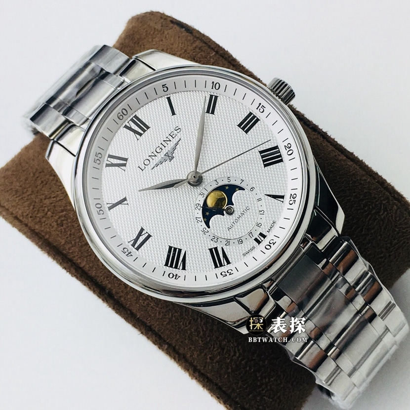 LG factory Longines watchmaking traditional top-tier watch men's white dialmoon phasesteel bracelet model pictures and prices front live photo