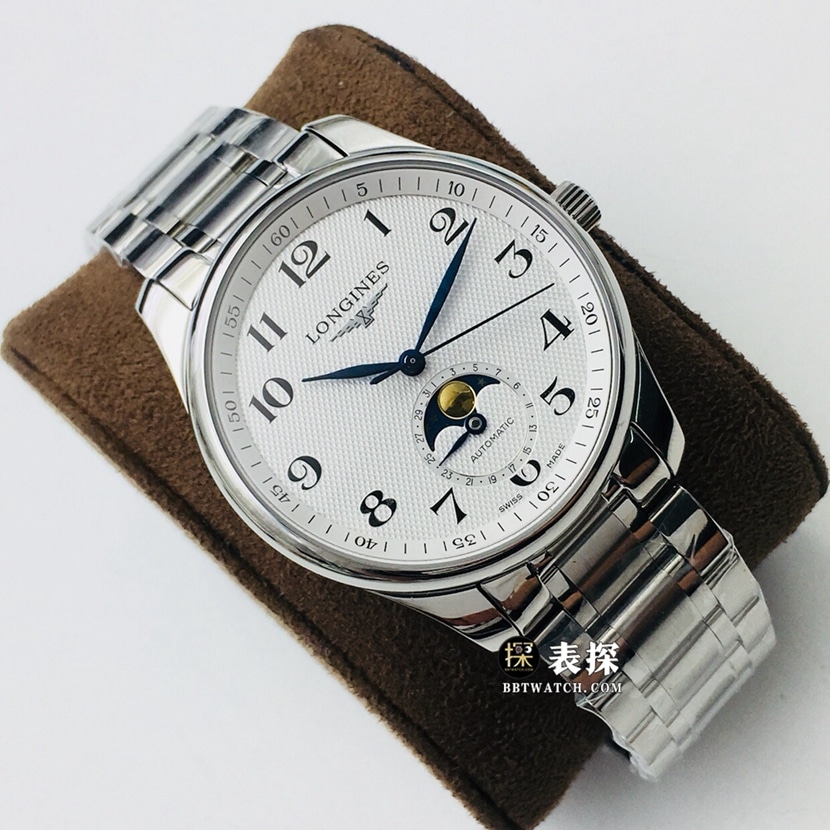 LG factory Longines watchmaking traditional top-tier 1:1high-quality watch men's silver wheat plate moon phasesteel bracelet model pictures and prices front live photo