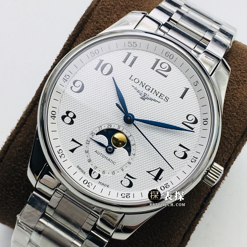 LG factory Longines watchmaking traditional top-tier 1:1high-quality watch men's silver wheat plate moon phasesteel bracelet model pictures and prices front live photo