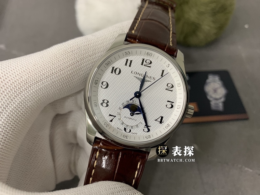 GS factory Longines watchmaking traditional top-tier 1:1super watch men's silver wheat plate moon phaseleather strap model picture and price front live photo