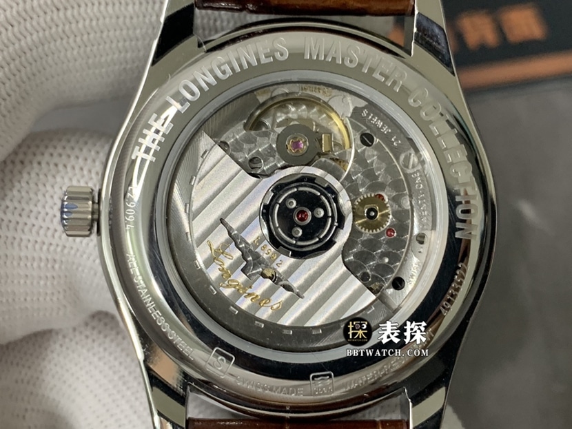 GS factory Longines watchmaking traditional top-tier 1:1super watch men's silver wheat plate moon phaseleather strap picture and price caseback live photo