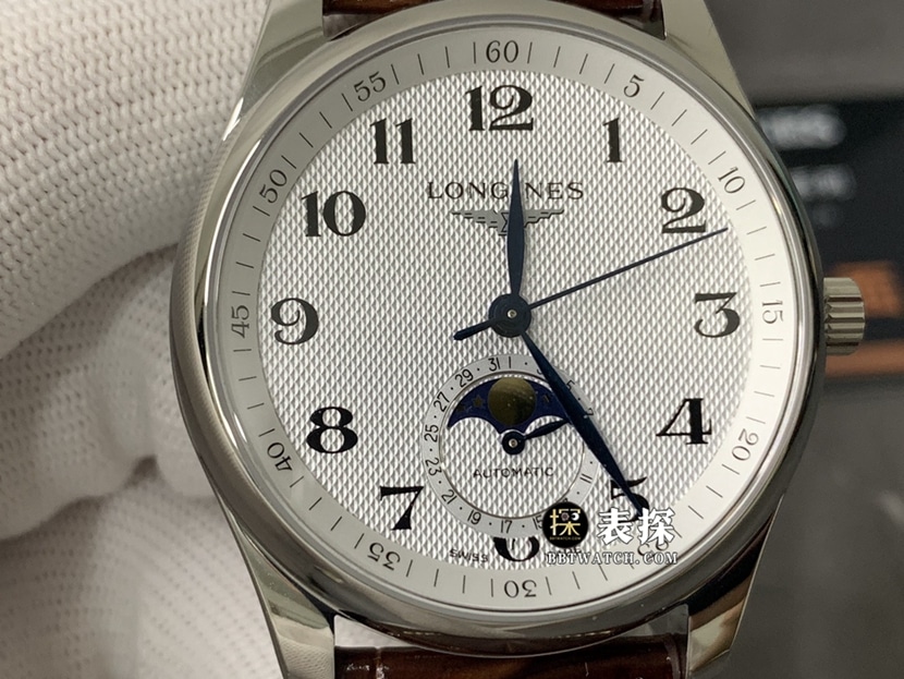 GS factory Longines watchmaking traditional top-tier 1:1super watch men's silver wheat plate moon phaseleather strap model picture and price front live photo