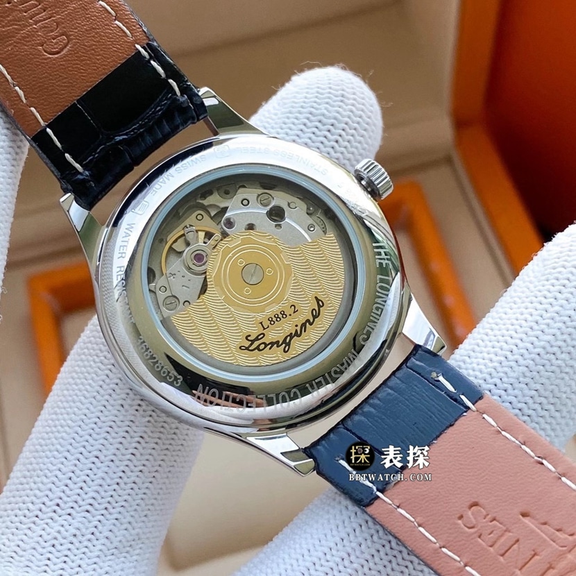 Longines1:1super watch men's white dial three needle leather strap model pictures and prices caseback live photo