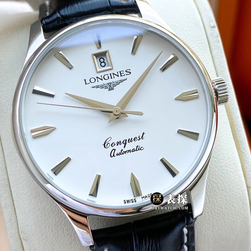Longines1:1super watch men's white dial three needle leather strap model pictures and prices front live photo