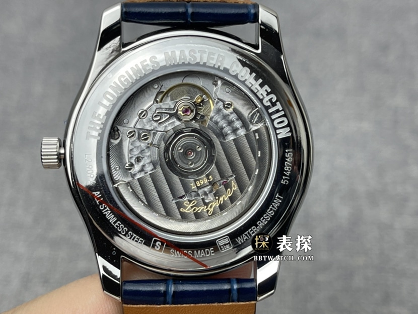 GF FactoryLongines watchmaking traditional top-tier 1:1high-quality watch men's blue dialmoon phaseleather strap model pictures and prices caseback live photo