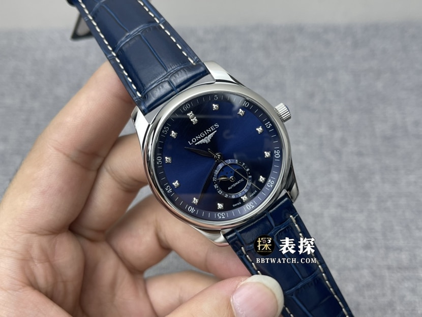 GF FactoryLongines watchmaking traditional top-tier 1:1high-quality watch men's blue dialmoon phaseleather strap model pictures and prices front live photo