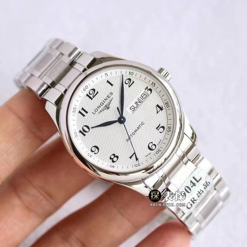 GR factory Longines watchmaking traditional top-tier watch men's silver wheat grain plate steel bracelet model pictures and prices front live photo
