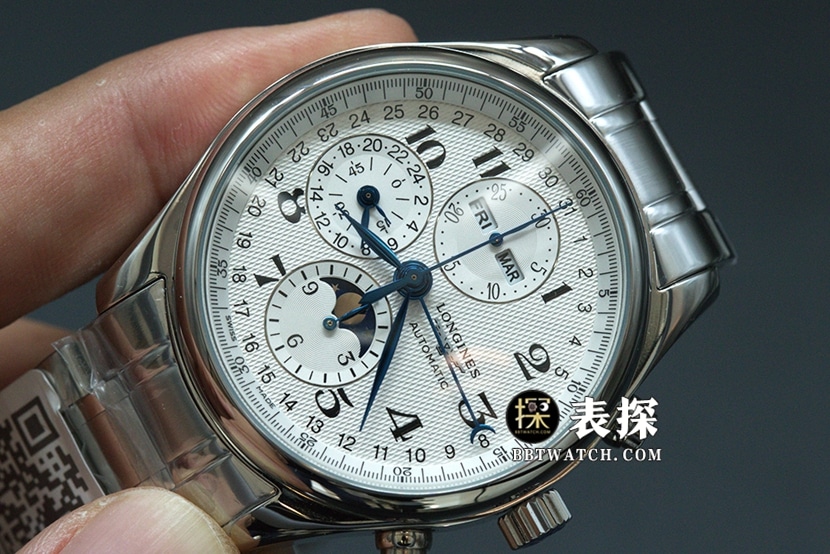 GS factory Longines famous craftsman eight-pin moon phasetop-tier watch white dial blue needle steel bracelet model picture and price front live photo