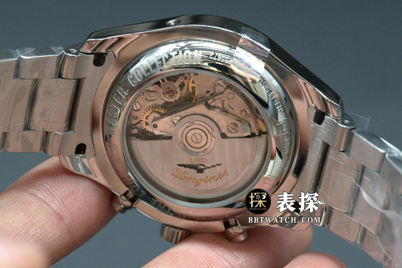 GS factory Longines famous eight-pin moon phasetop-tier watch white dial blue needle steel bracelet model picture and price caseback live photo
