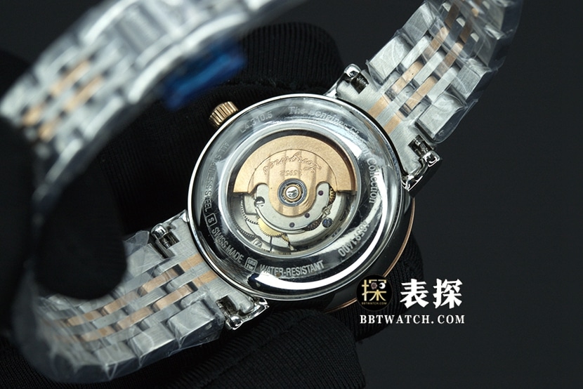 Longines Boya watch ladies white dial black needle steel bracelet model pictures and prices caseback live photo