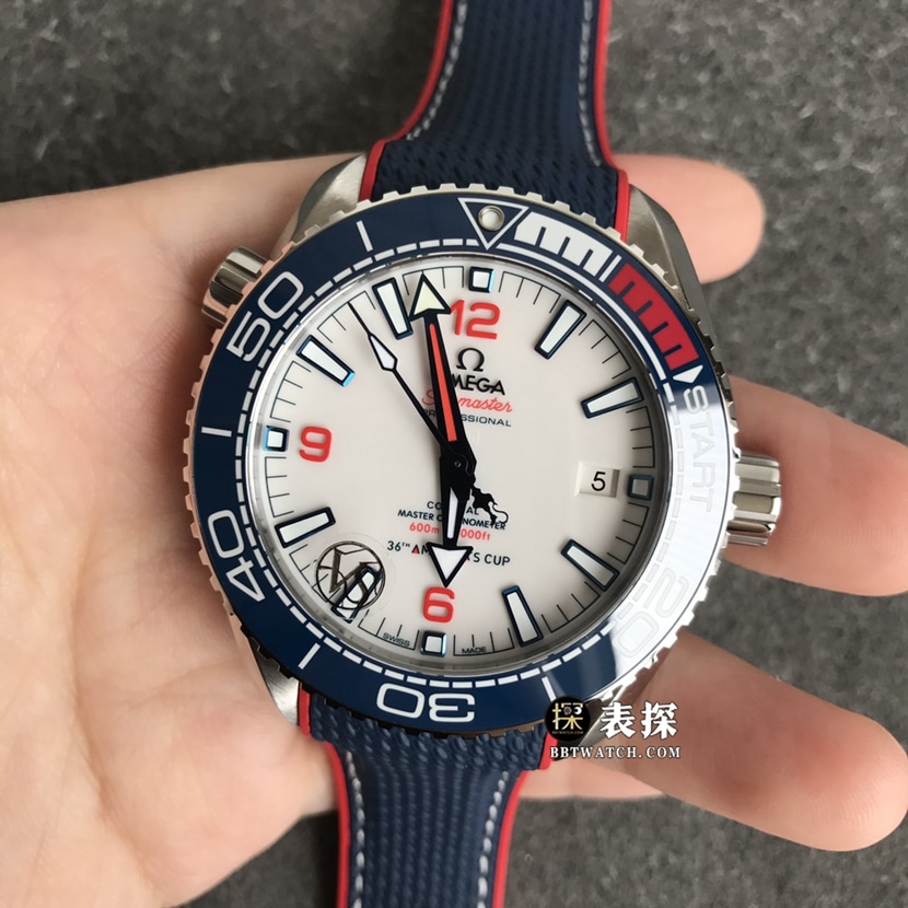 VS FactoryOmegaSeamaster1:1super watch men's white dial America's Cup rubber model pictures and prices front live photo