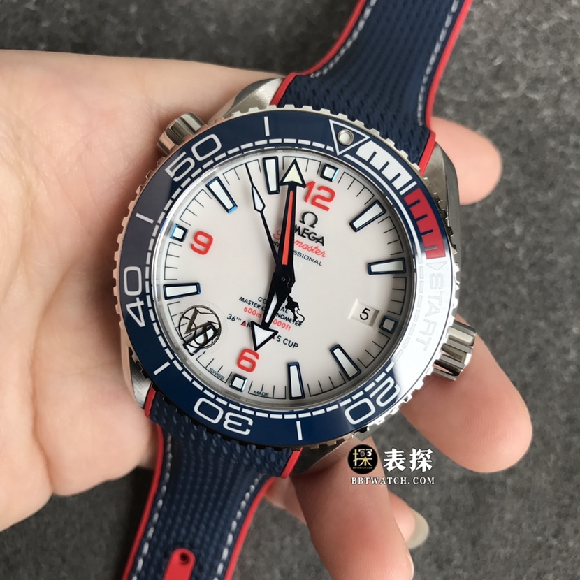 VS FactoryOmegaSeamaster1:1super watch men's white dial America's Cup rubber model pictures and prices front live photo