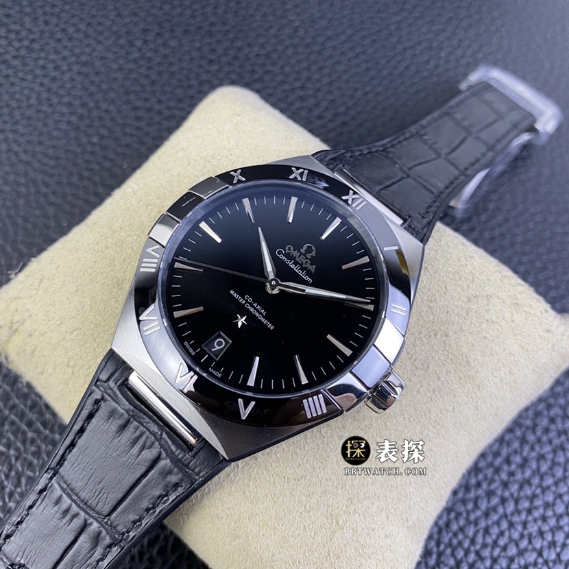 SBF factory Omega constellation watch men's black dialleather strap model pictures and prices front live photo