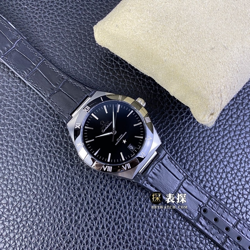 SBF factory Omega constellation watch men's black dialleather strap model pictures and prices front live photo