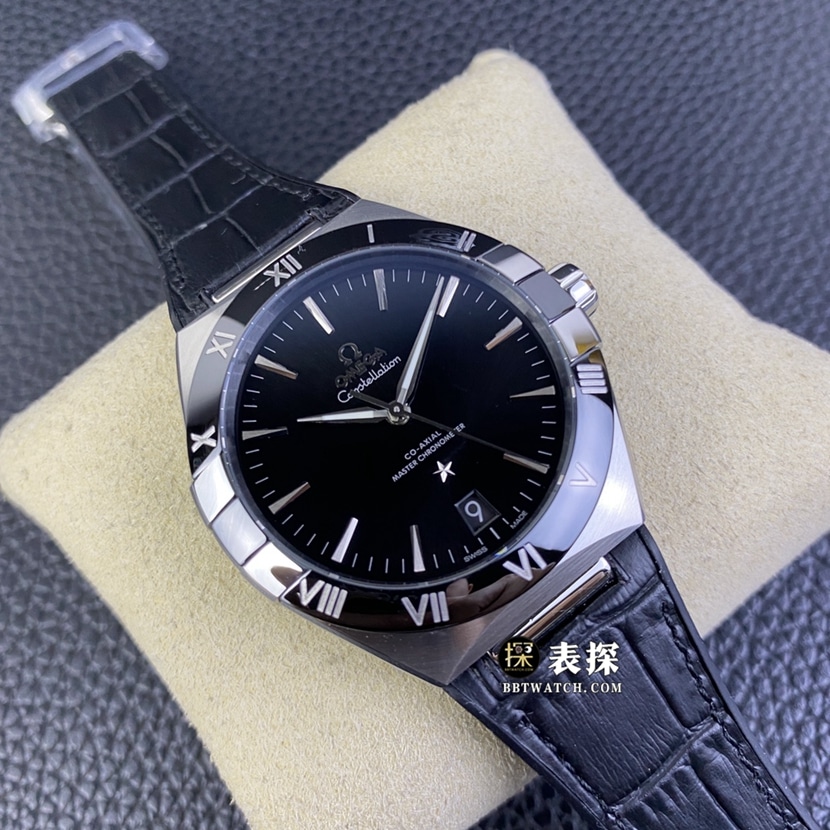 SBF factory Omega constellation watch men's black dialleather strap model pictures and prices front live photo