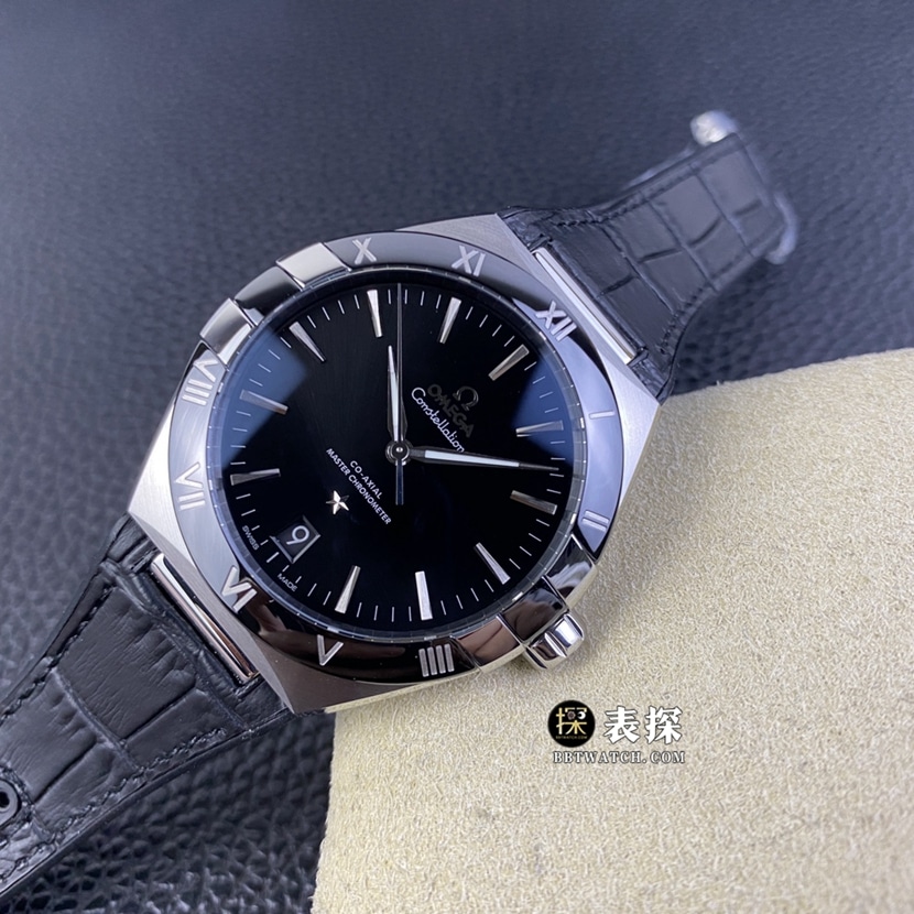 SBF factory Omega constellation watch men's black dialleather strap model pictures and prices front live photo