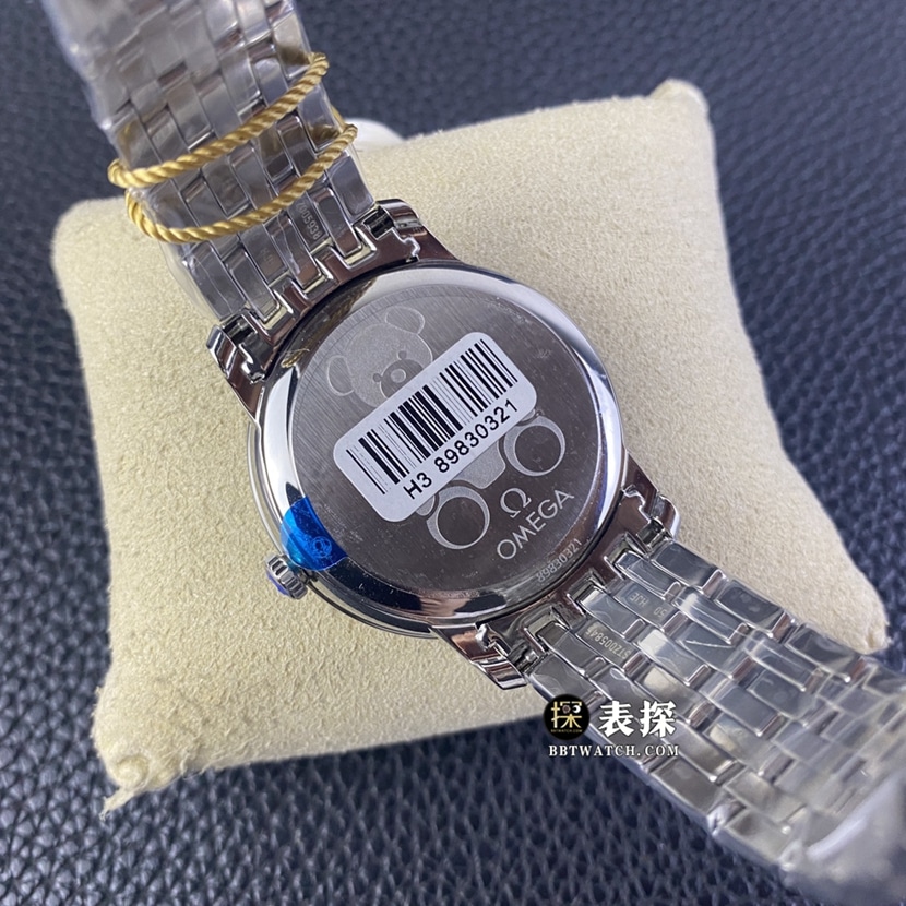 A+ factory Omega De Ville top-tier watch men's blue teddy bear pattern plate steel bracelet model picture and price caseback live photo