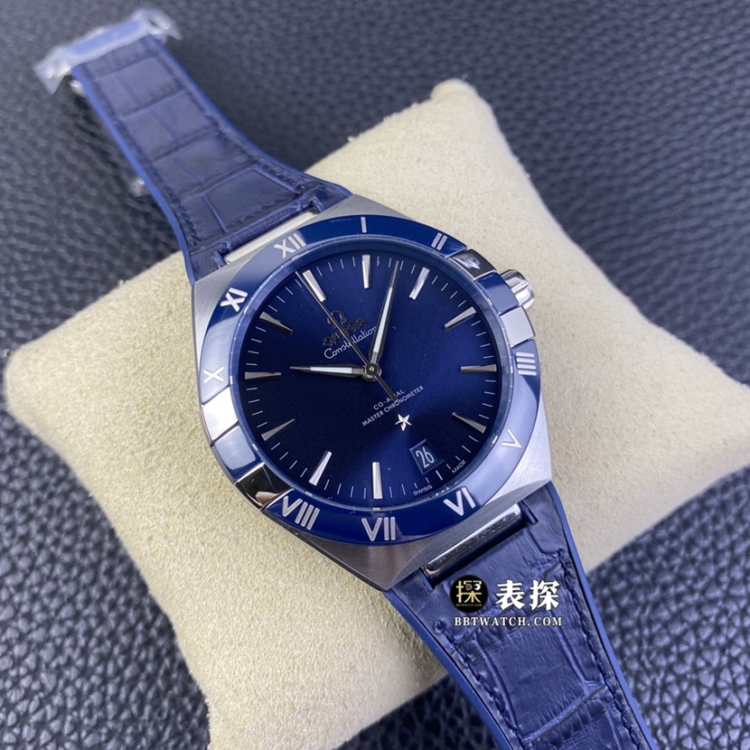 SBF factory Omega Constellation top-tier watch men's blue dialleather strap model pictures and prices front live photo