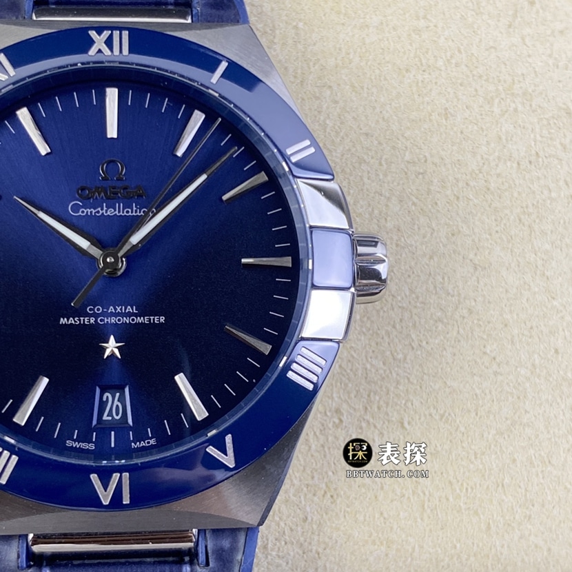 SBF factory Omega Constellation top-tier watch men's blue dialleather strap model pictures and prices front live photo