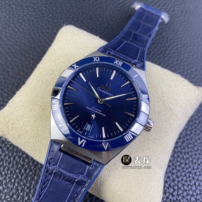 SBF factory Omega Constellation top-tier watch men's blue dialleather strap model pictures and prices front live photo