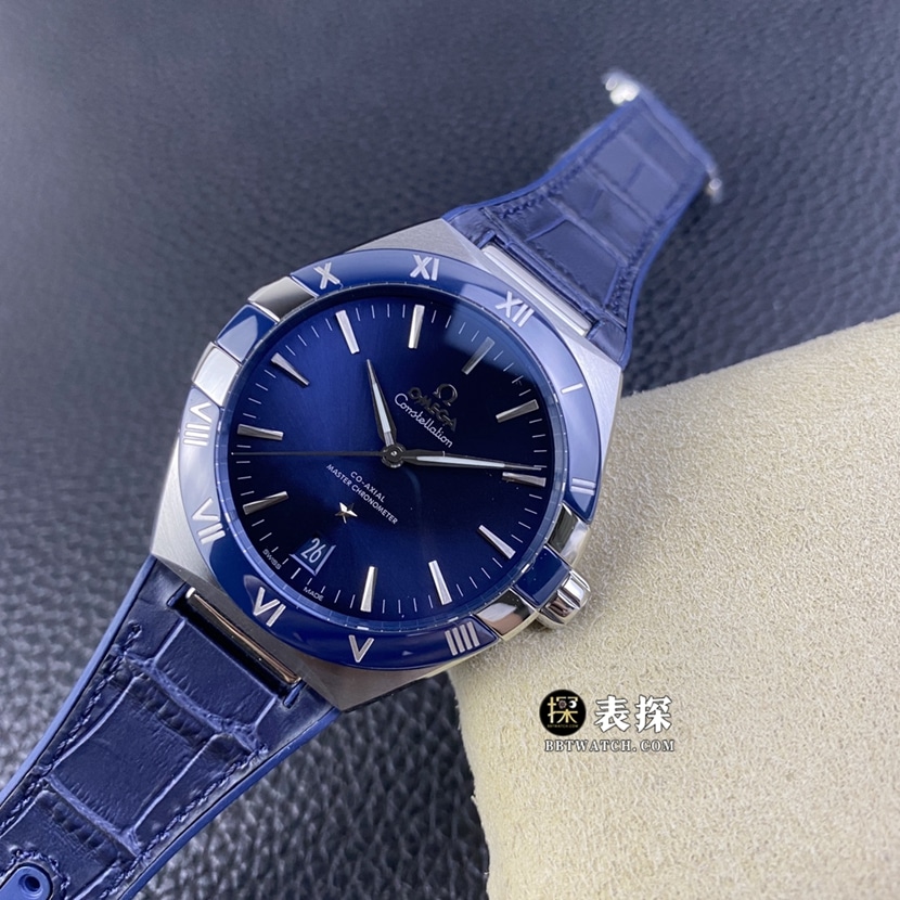 SBF factory Omega Constellation top-tier watch men's blue dialleather strap model pictures and prices front live photo