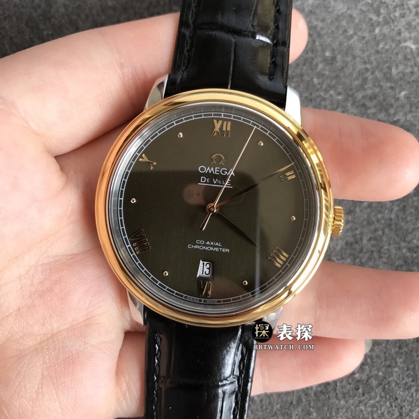 Omega Diefei watch men's black dialyellow goldleather strap picture and price front live photo