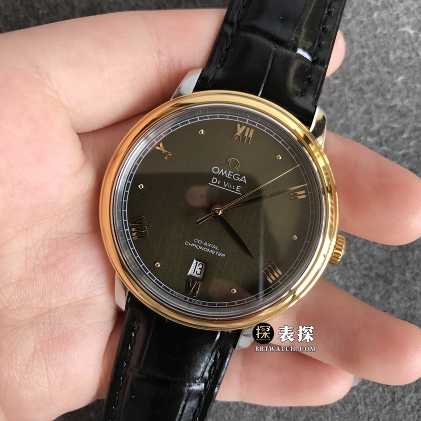 Omega Diefei watch men's black dialyellow goldleather strap picture and price front live photo