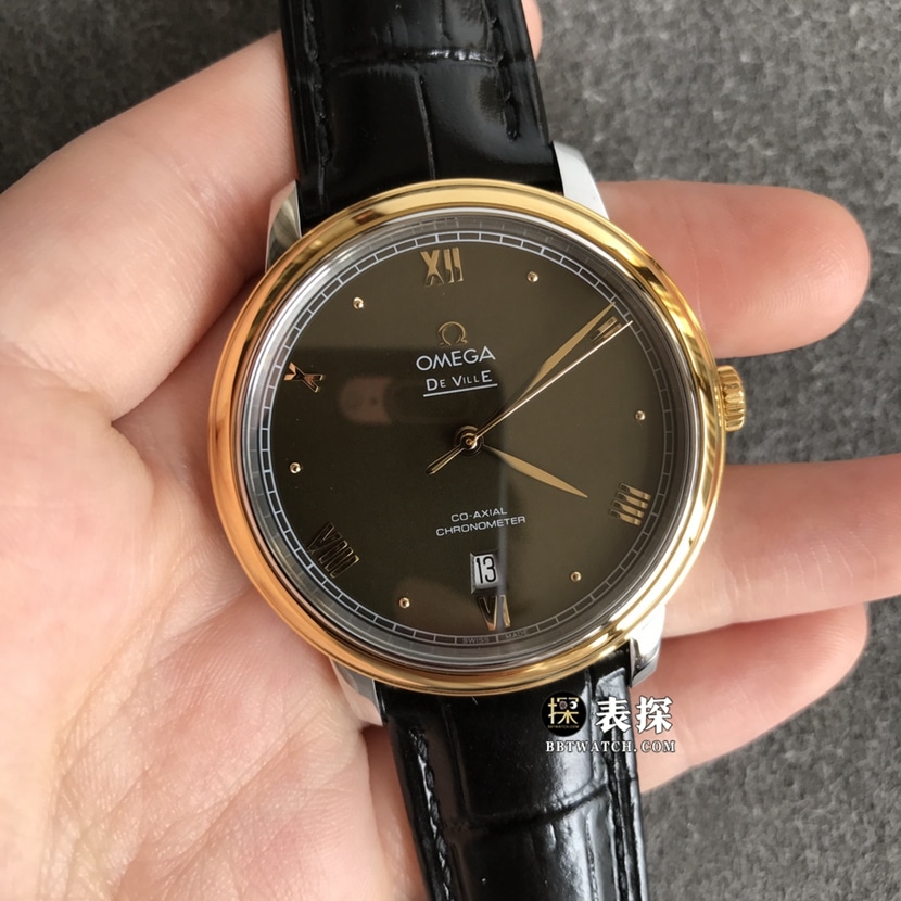 Omega Diefei watch men's black dialyellow goldleather strap picture and price front live photo