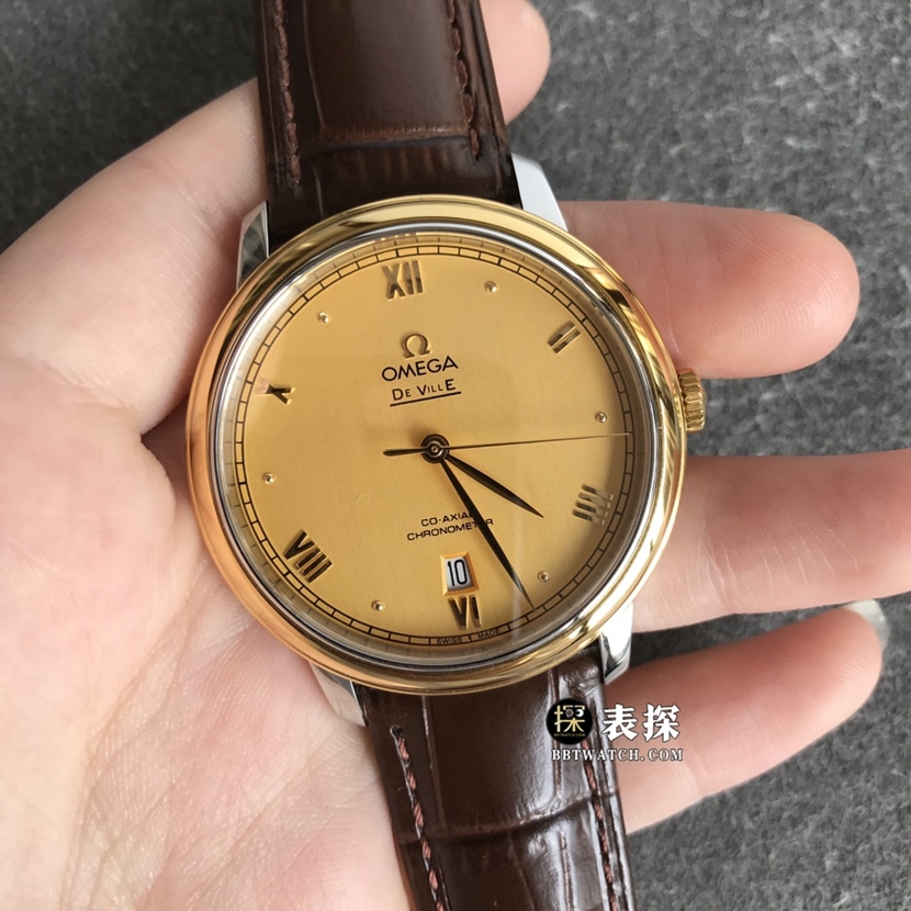 Omega Diefei top-tier watch men's champagne gold plate yellow goldleather strap model pictures and prices front live photo