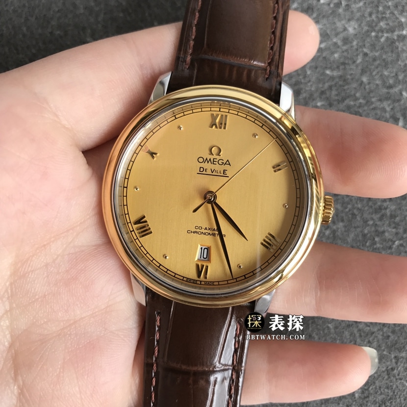 Omega Diefei top-tier watch men's champagne gold plate yellow goldleather strap model pictures and prices front live photo