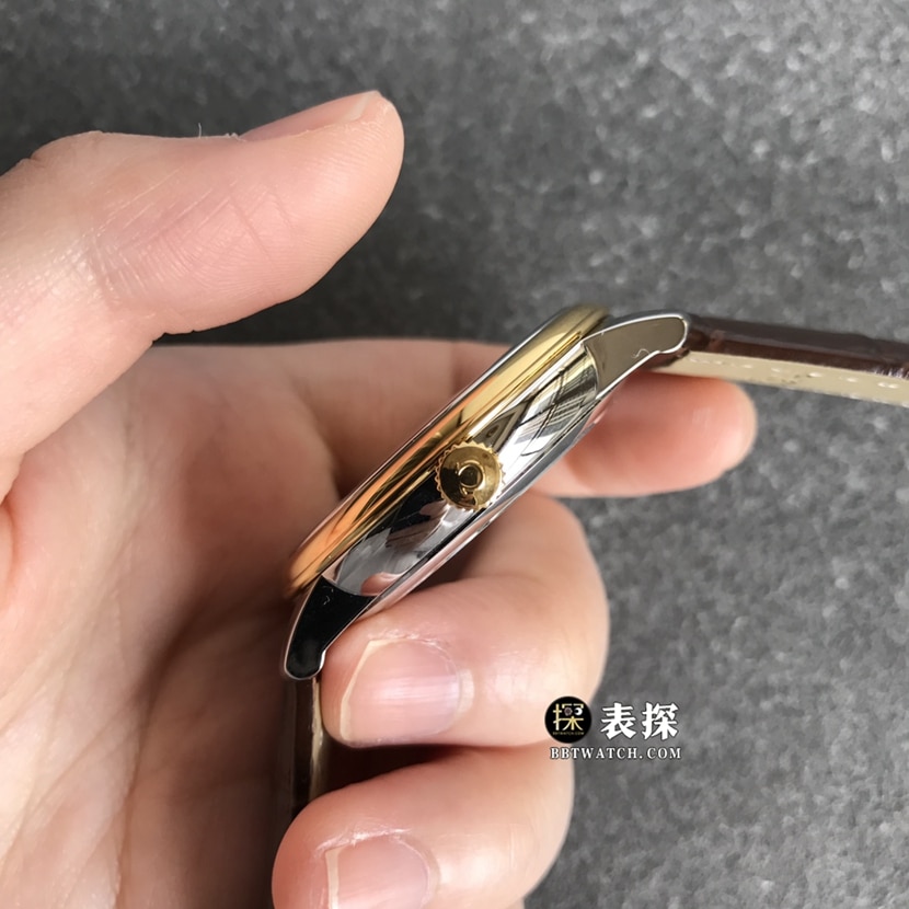 Omega Diefei top-tier watch men's champagne gold plate yellow goldleather strap model pictures and prices side live photo