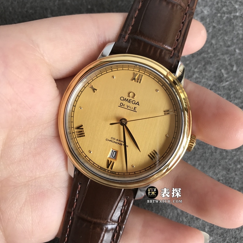Omega Diefei top-tier watch men's champagne gold plate yellow goldleather strap model pictures and prices front live photo