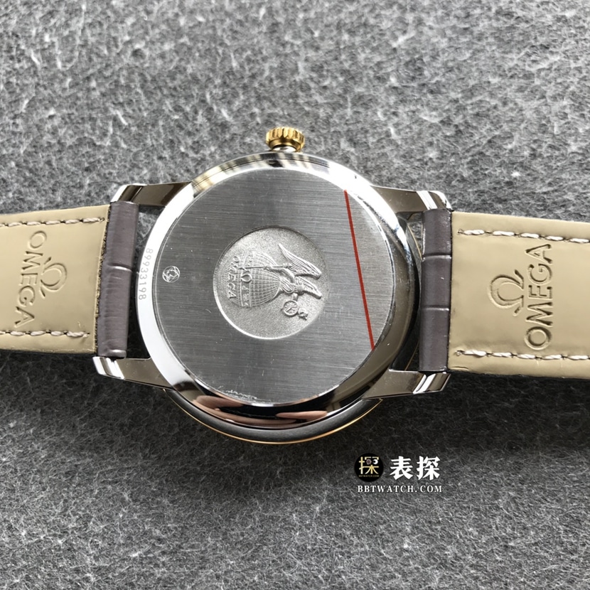 Omega Diefei top-tier 1:1high-quality watch men's white dialyellow goldleather strap model pictures and prices caseback live photo