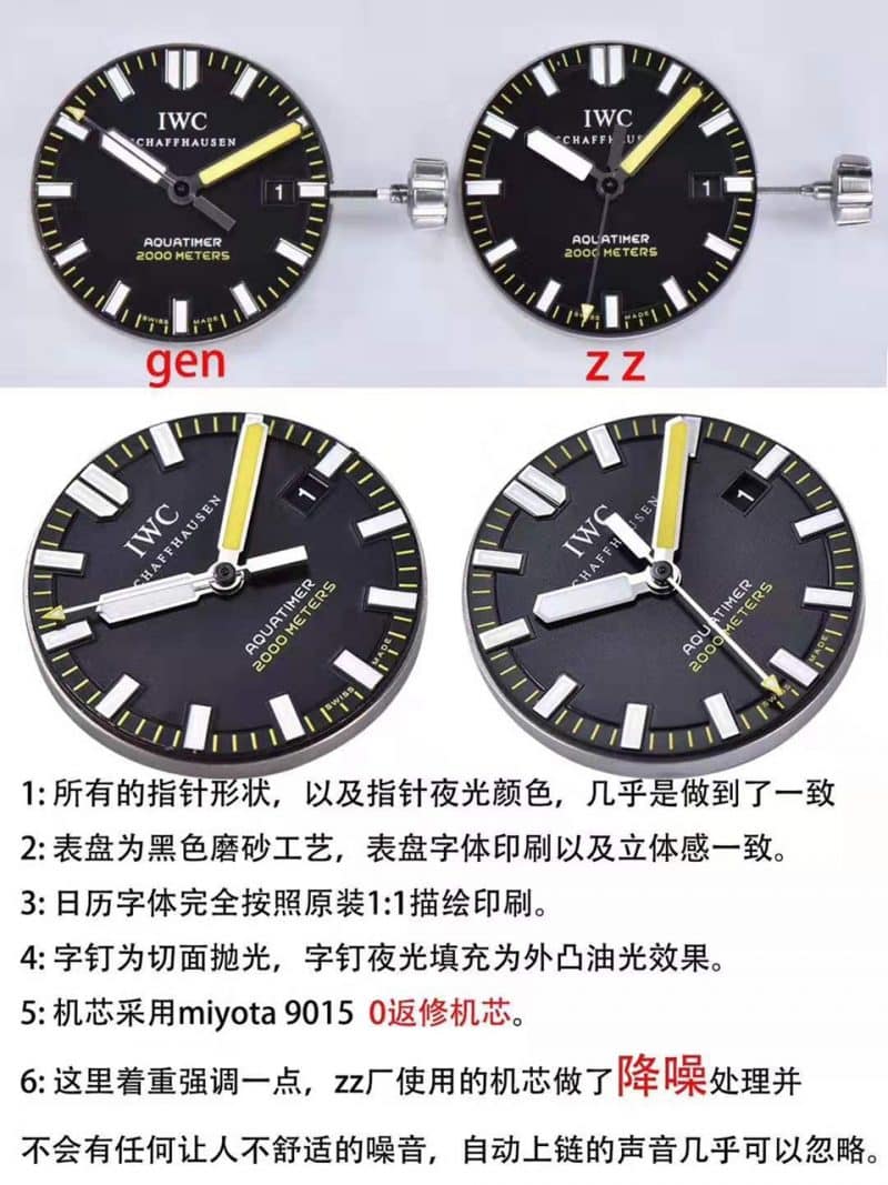 IWC Aquatimer IW356802 Super Lume Watch Real vs. Fake Review Dial Detail Pictures