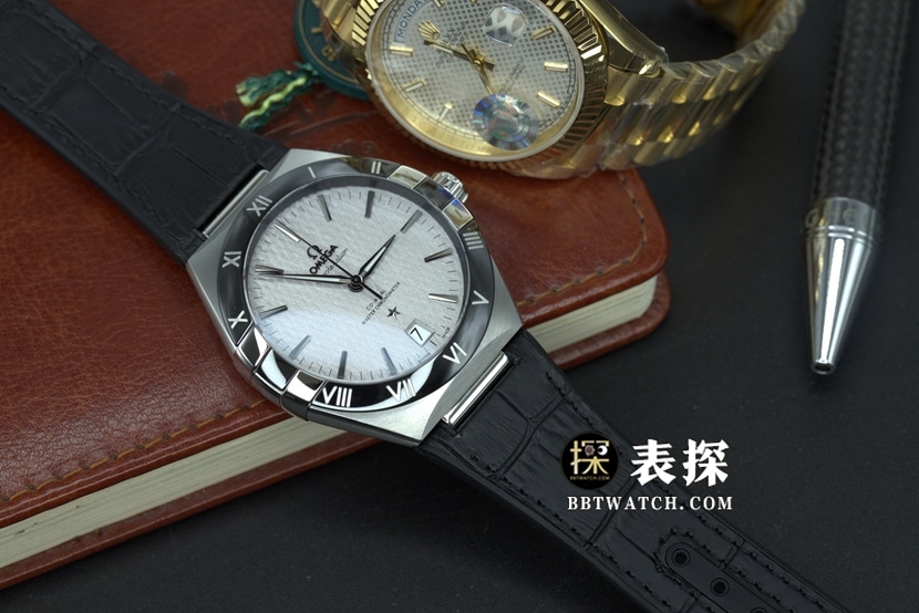 SBF factory Omega Constellation watch men's gray plate leather strap model pictures and prices front live photo