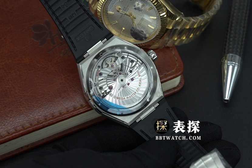 SBF factory Omega Constellation watch men's gray plate leather strap model pictures and prices caseback live photo