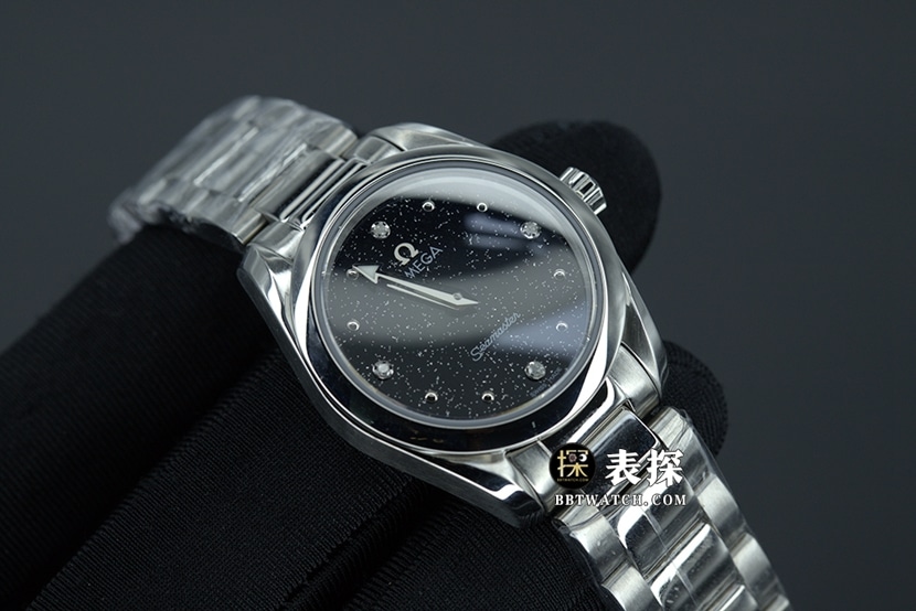 OmegaSeamaster1:1super watch ladies black dial silver needle steel bracelet model pictures and prices front live photo