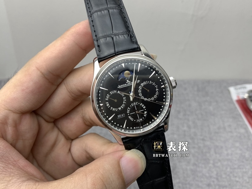 V9 Factory Jaeger-LeCoultre Master Men's Black Dial Moon Phase Leather Strap Watch Pictures and Price Real Shot Images