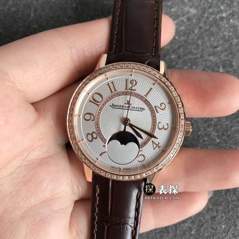 ZF FactoryJaeger-LeCoultre date top-tier watch women's silver dialmoon phaseleather strap model pictures and prices front live photo