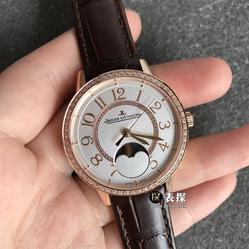 ZF FactoryJaeger-LeCoultre date top-tier watch women's silver dialmoon phaseleather strap model pictures and prices front live photo