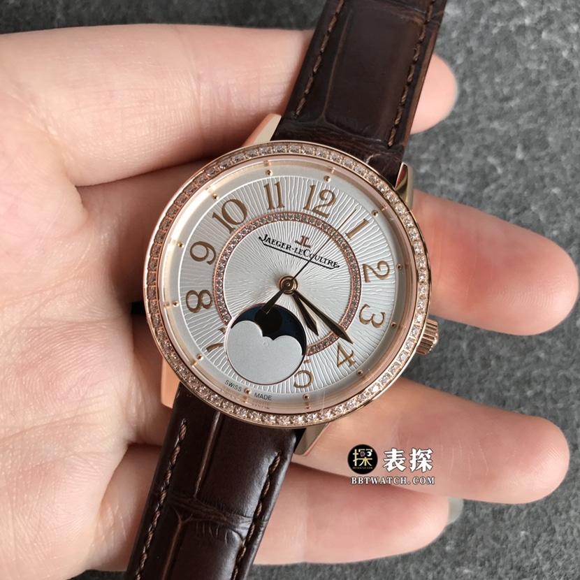 ZF FactoryJaeger-LeCoultre date top-tier watch women's silver dialmoon phaseleather strap model pictures and prices front live photo