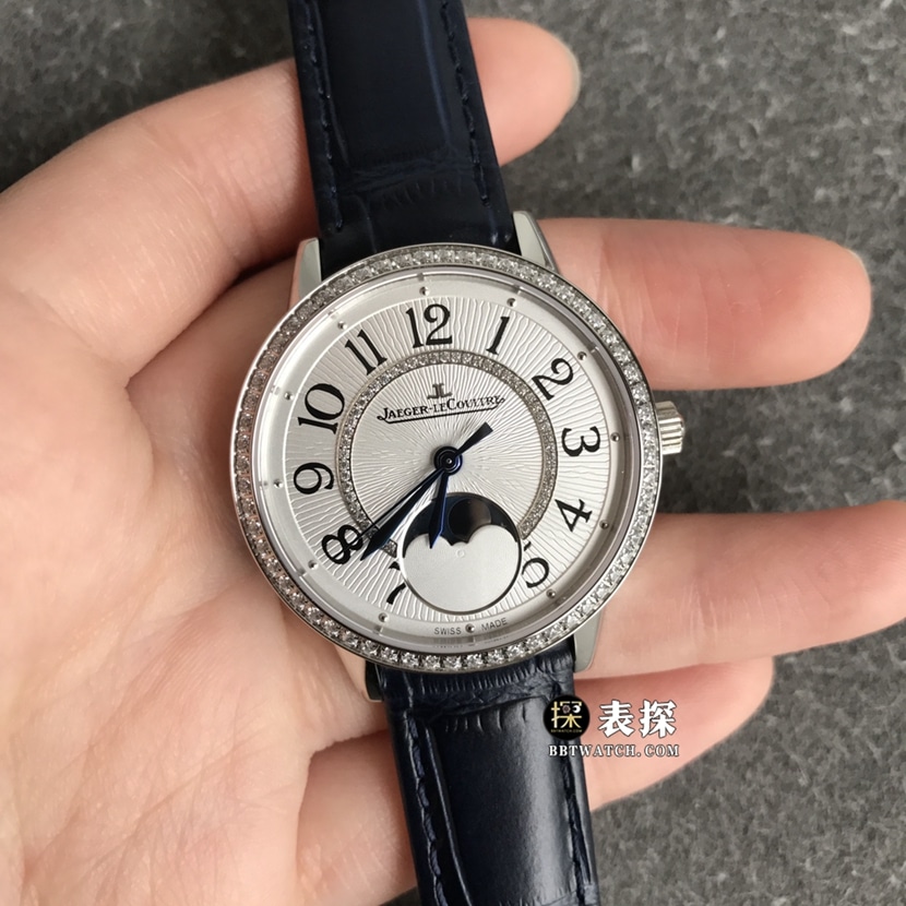 ZF FactoryJaeger-LeCoultre dating watch women's silver dialmoon phaseleather strap model pictures and prices front live photo