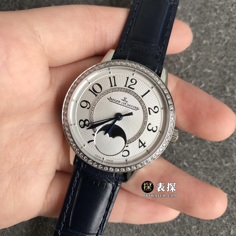 ZF FactoryJaeger-LeCoultre dating watch women's silver dialmoon phaseleather strap model pictures and prices front live photo