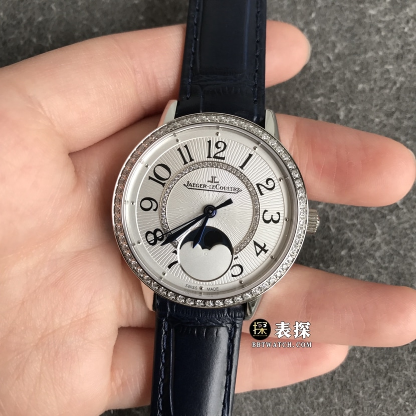 ZF FactoryJaeger-LeCoultre dating watch women's silver dialmoon phaseleather strap model pictures and prices front live photo