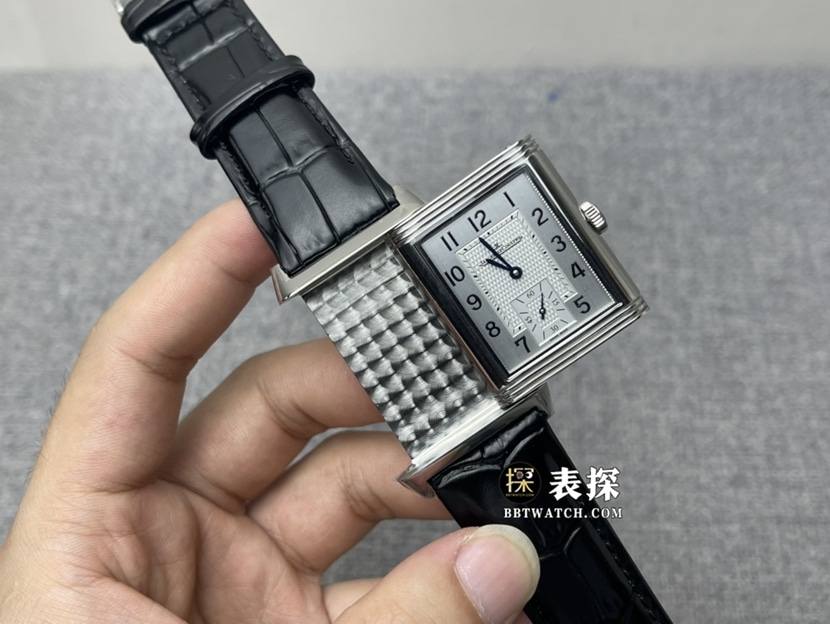 MG factory Jaeger-LeCoultre flip watch top-tier high-quality watch men's silver dial double-sided flip leather strap model pictures and prices front live photo