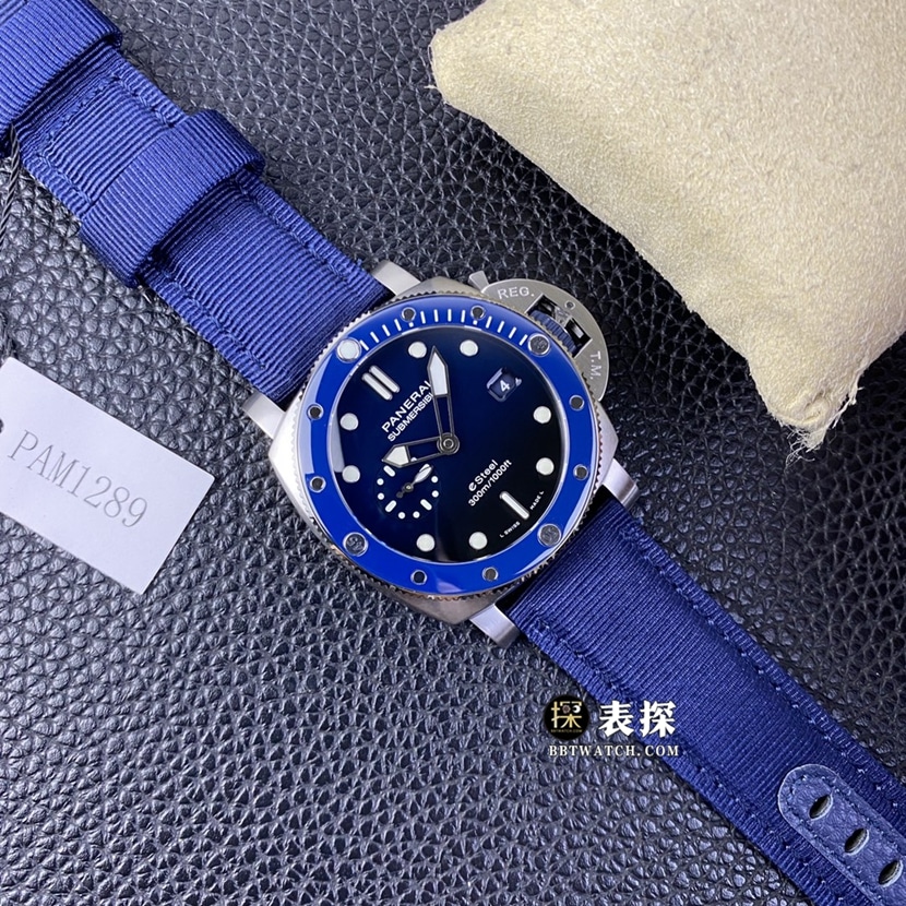 SBF Factory Panerai Submersible PAM01289 Super A Watch Men's Dark Blue Dial Leather Strap Style - Front Real Shot Pictures and Price