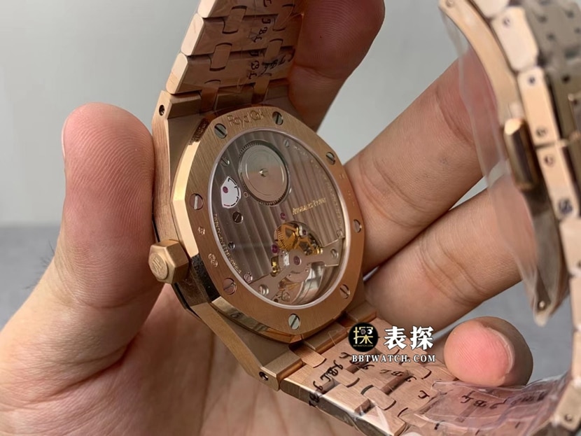 R8 factory Audemars PiguetRoyal Oaktop-tier watch men's gold plate tourbillonsteel bracelet model pictures and prices caseback live photo