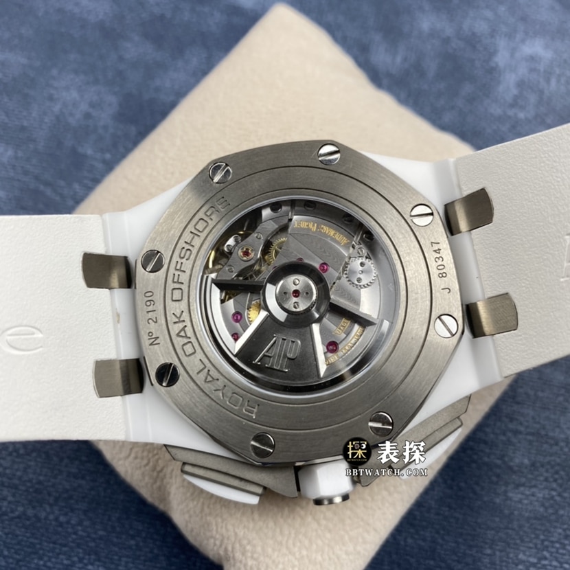 JF factory Audemars PiguetRoyal Oak offshore 26400super watch men's white panda dial chronograph rubber model pictures and prices caseback live photo