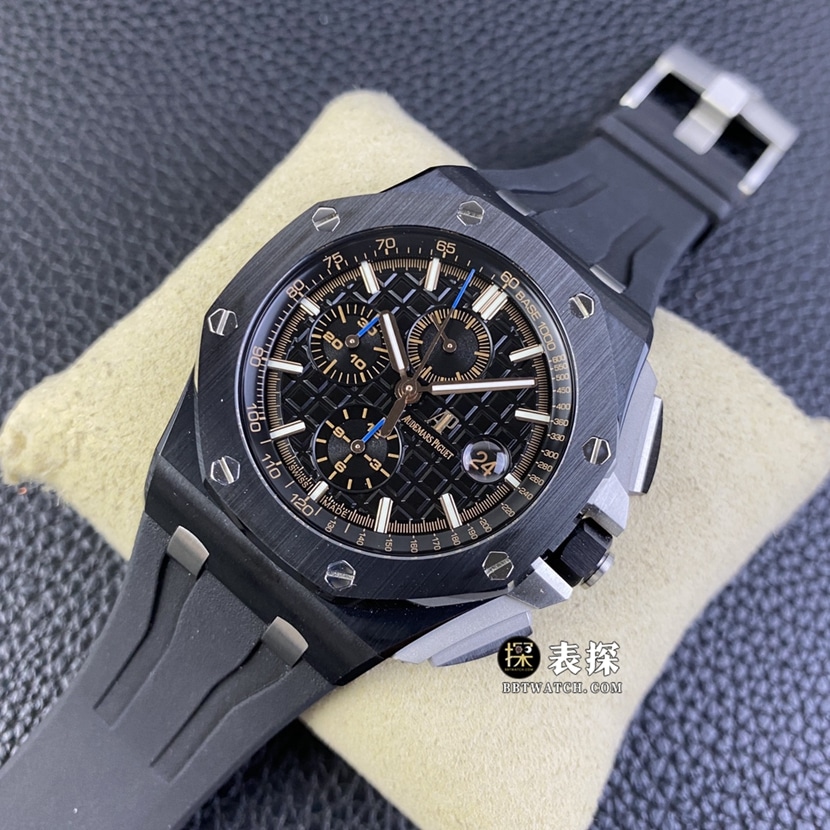 APF factory Audemars PiguetRoyal Oak offshore 26400top-tier 1:1super watch men's black panda disc rubber model pictures and prices front live photo